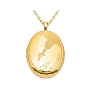Gold-Plated Sterling Silver Forever Love Oval Locket Pendant Necklace with Chain